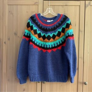 Vintage Avon Fashions Blue Fair Isle Crewneck Sweater with Multicolor Yoke